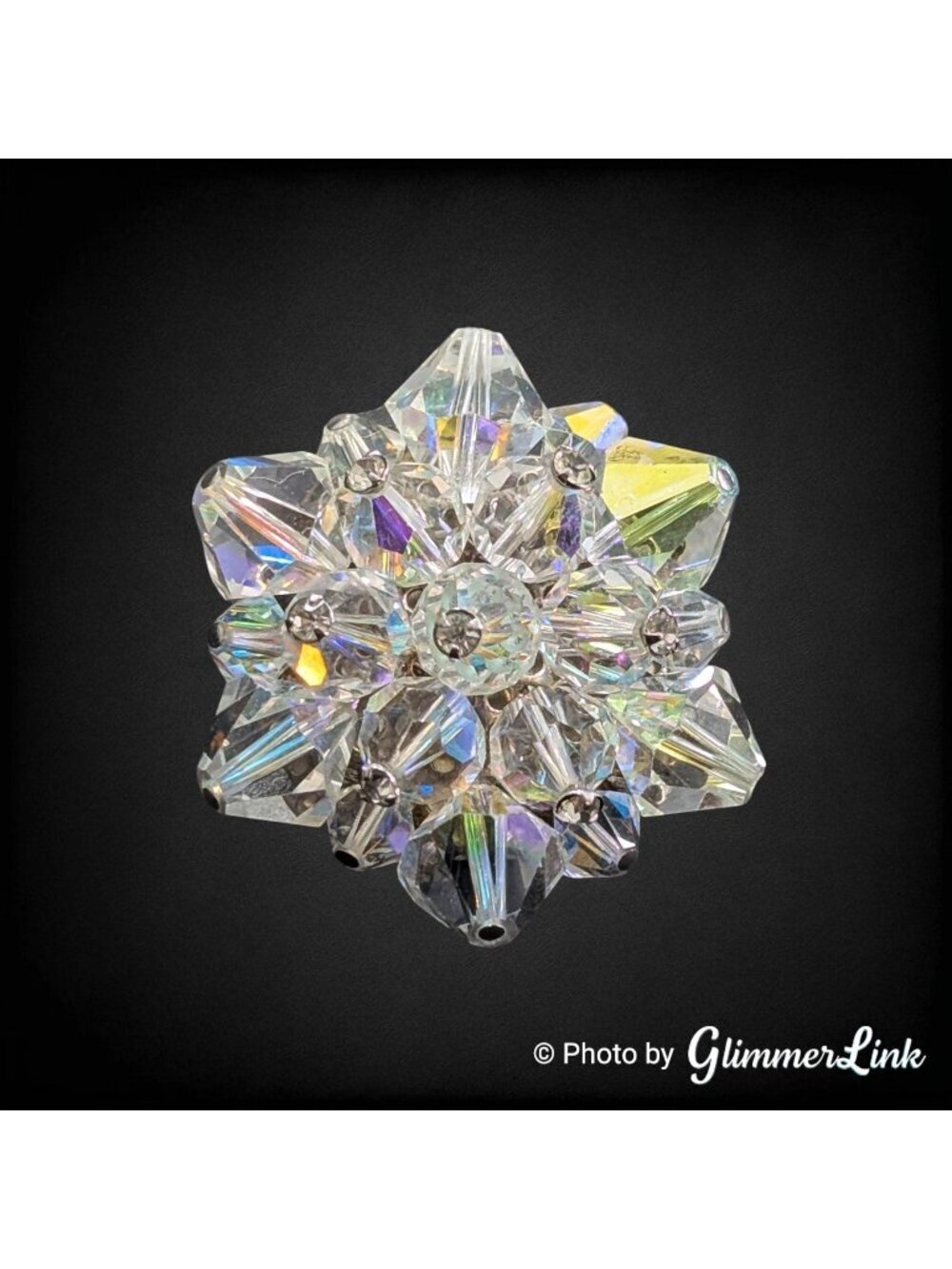 Vintage Aurora Borealis Glass Bead Starburst Cluster Brooch